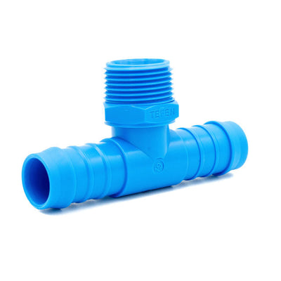 Tefen PA66 Blue BSPT 1/2" Male Branch T Conn - Fits 8mm Hose ID-HCL Clamping UK/Europe