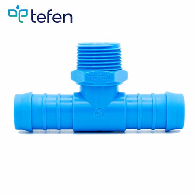 Tefen PA66 Blue BSPT 1/4" Male Branch T Conn - Fits 8mm Hose ID-HCL Clamping UK/Europe