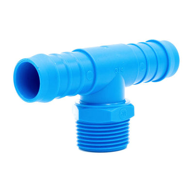 Tefen PA66 Blue BSPT 3/8" Male Branch T Conn - Fits 12mm Hose ID-HCL Clamping UK/Europe