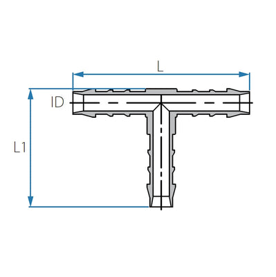 Tefen PA66 Blue Union T Hose Conn - Fits 14mm Hose ID-HCL Clamping UK/Europe