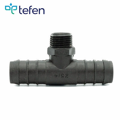 Tefen PP Black BSPT 1/2" Male Branch T Conn - Fits 25mm OD Hose-HCL Clamping UK/Europe