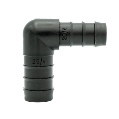 Tefen PP Black Reducing Elbow Conn - Fits 16mm & 12mm OD Hose-HCL Clamping UK/Europe