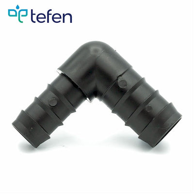 Tefen PP Black Reducing Elbow Conn - Fits 25mm & 20mm OD Hose-HCL Clamping UK/Europe