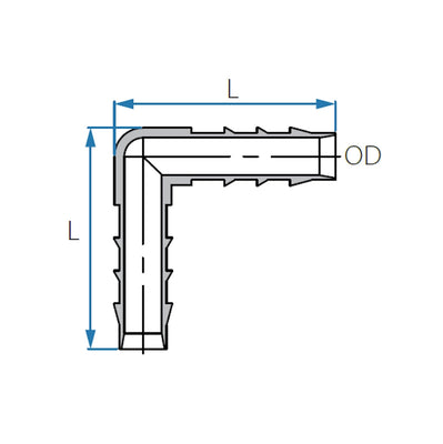 Tefen PP Black Union Elbow Hose Conn - Fits 20mm OD Hose-HCL Clamping UK/Europe