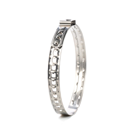 Silver Oetiker 259 Dualhook Ear Hose clamp, 304SS W4, with StepLess® design and waved band.