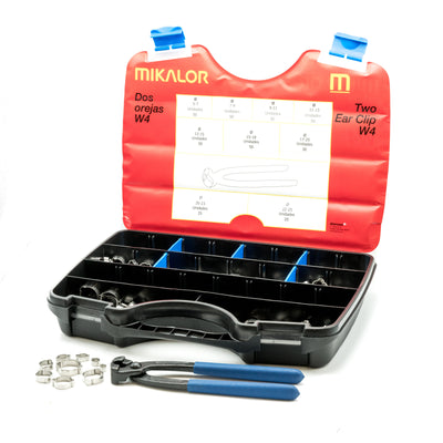 Mikalor Two Ear Clips Assortment Box W4 Stainless Steel AISI 304 | 375 Pieces-HCL Clamping UK/Europe