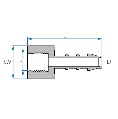 Tefen PA66 Blue BSPT 1/2" Female Connector - Fits 19mm Hose ID-HCL Clamping UK/Europe