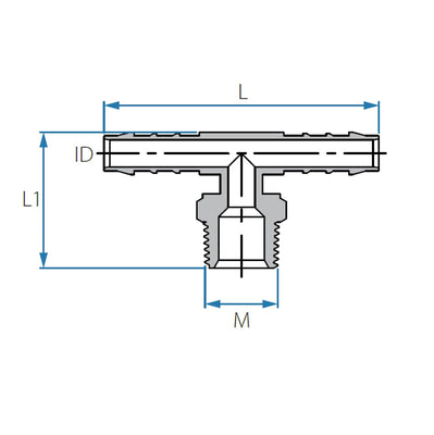 Tefen PA66 Blue BSPT 1/2" Male Branch T Conn - Fits 12mm Hose ID-HCL Clamping UK/Europe