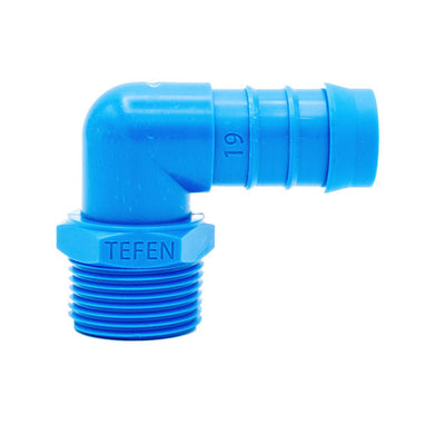 Tefen PA66 Blue BSPT 1/2" Male Elbow Conn - Fits 6mm Hose ID-HCL Clamping UK/Europe