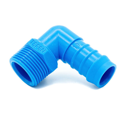 Tefen PA66 Blue BSPT 1/8" Male Elbow Conn - Fits 4mm Hose ID-HCL Clamping UK/Europe
