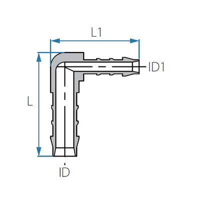 Tefen PA66 Blue Reducing Elbow Conn - Fits 14mm & 12mm Hose ID-HCL Clamping UK/Europe