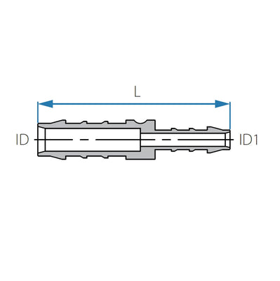 Tefen PA66 Blue Reducing Hose Conn - Fits 12mm & 10mm Hose ID-HCL Clamping UK/Europe