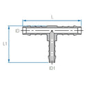 Tefen PA66 Blue Reducing T Hose Conn - Fits 12mm & 10mm Hose ID-HCL Clamping UK/Europe