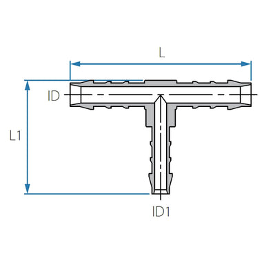 Tefen PA66 Blue Reducing T Hose Conn - Fits 12mm & 10mm Hose ID-HCL Clamping UK/Europe