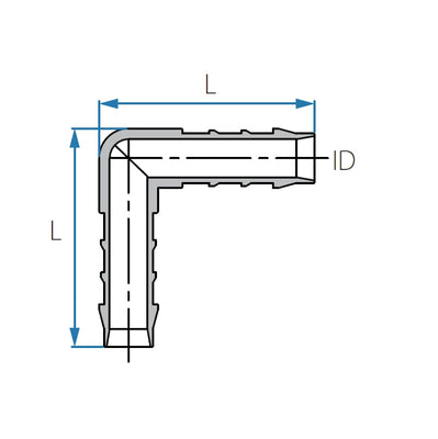 Tefen PA66 Blue Union Elbow Hose Conn - Fits 6mm Hose ID-HCL Clamping UK/Europe