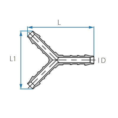 Tefen PA66 Blue Y Hose Connector - Fits 17mm Hose ID-HCL Clamping UK/Europe