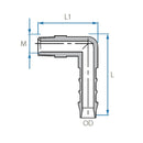 Tefen PP Black BSPT 1/2" Male Elbow Conn - Fits 12mm OD Hose-HCL Clamping UK/Europe