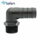 Tefen PP Black BSPT 1/2" Male Elbow Conn - Fits 25mm OD Hose-HCL Clamping UK/Europe