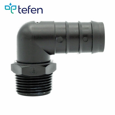 Tefen PP Black BSPT 3/4" Male Elbow Conn - Fits 16mm OD Hose-HCL Clamping UK/Europe