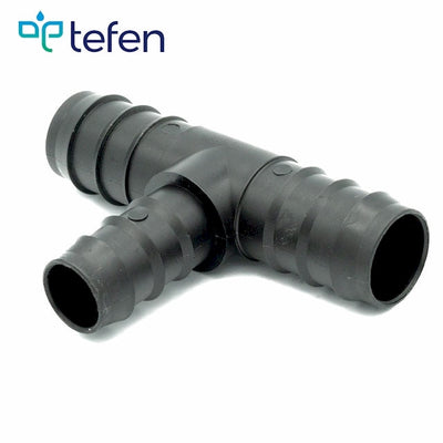 Tefen PP Black Reducing T Hose Conn - 20mm to 25mm Tube OD-HCL Clamping UK/Europe