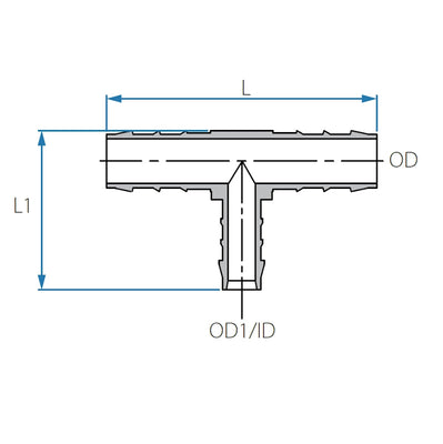 Tefen PP Black Reducing T Hose Conn - 20mm to 25mm Tube OD-HCL Clamping UK/Europe