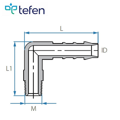 Tefen PVDF Male 1/2" BSPT Elbow Hose Conn White Fits 5mm Hose ID-HCL Clamping UK/Europe