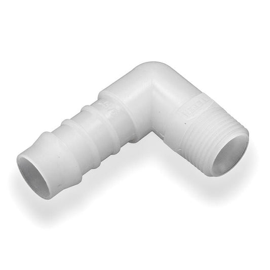 Tefen PVDF Male 3/8" BSPT Elbow Hose Conn White Fits 6mm Hose ID-HCL Clamping UK/Europe